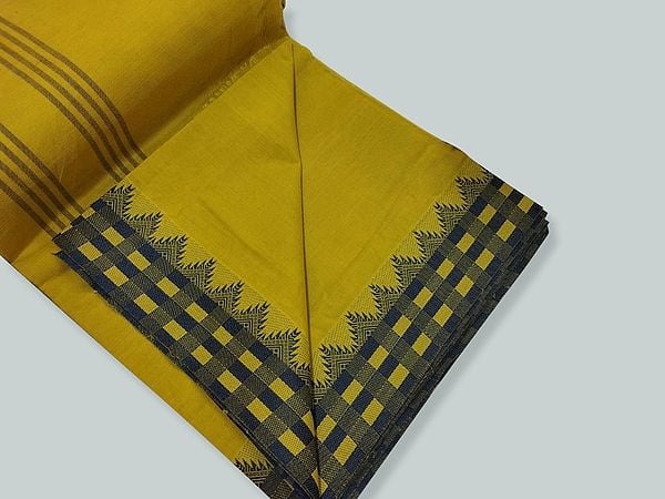 Pure Cotton Hand-Woven Saree With Gingham Pattern Border