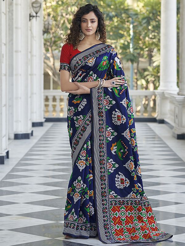 Patola Silk Hathi Pattern Weave Saree with Blouse