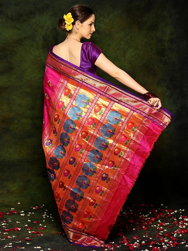 Maroon rich pallu silk paithani saree – OnlyPaithani