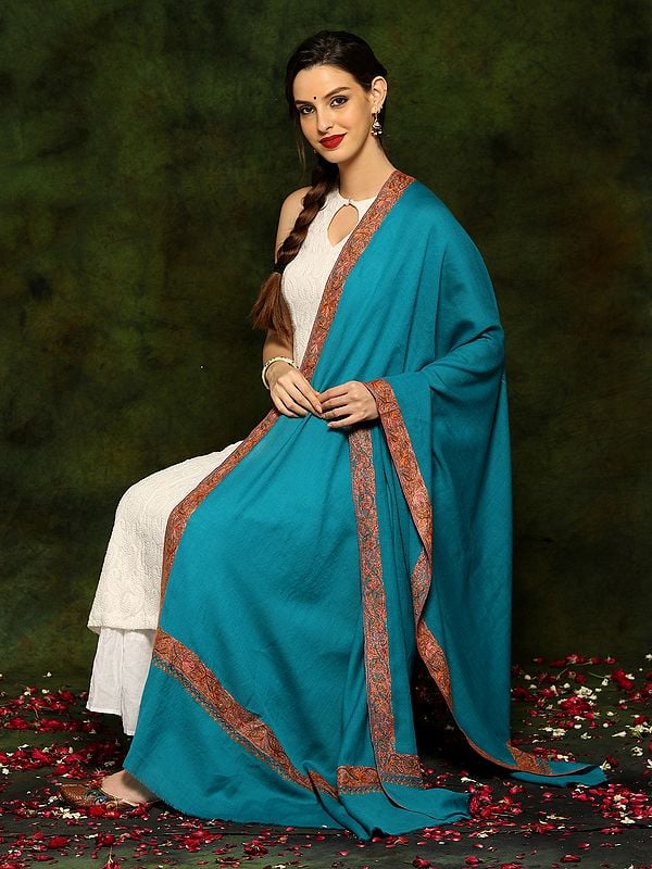 Fine Woolen Shawl with Sozni Embroidery Border