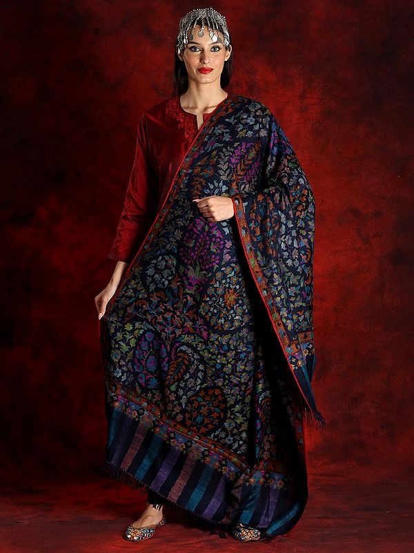 Pashmina Navy-Blue Colored Kani Shawl