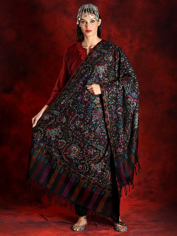 Pashmina Black Colored Kani Shawl