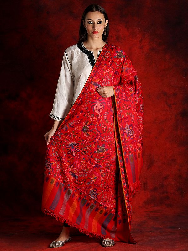 Pure Pashmina Red Colored Kani Shawl