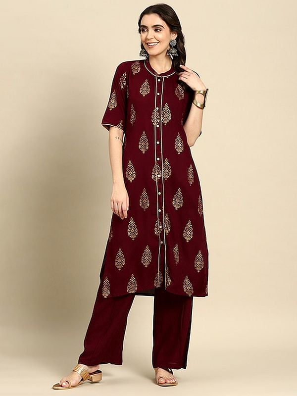 Maroon Pure Cotton Printed Salwar Kameez Suit