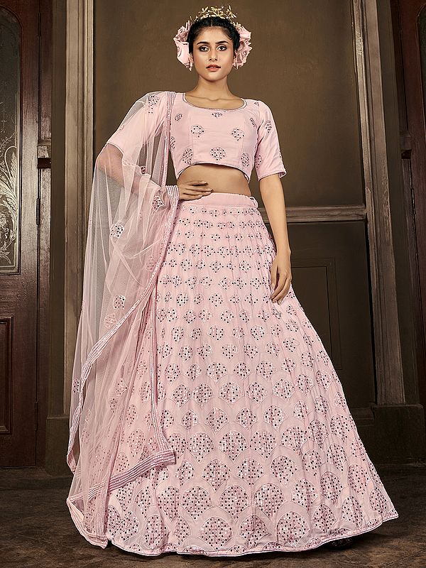 Pink Georgette Sequins Embroidered Lehenga Choli With Net Matching Dupatta