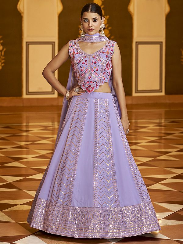 Georgette Lavender Lehenga Choli with All Over Thread-Sequins Embroidery with Dupatta