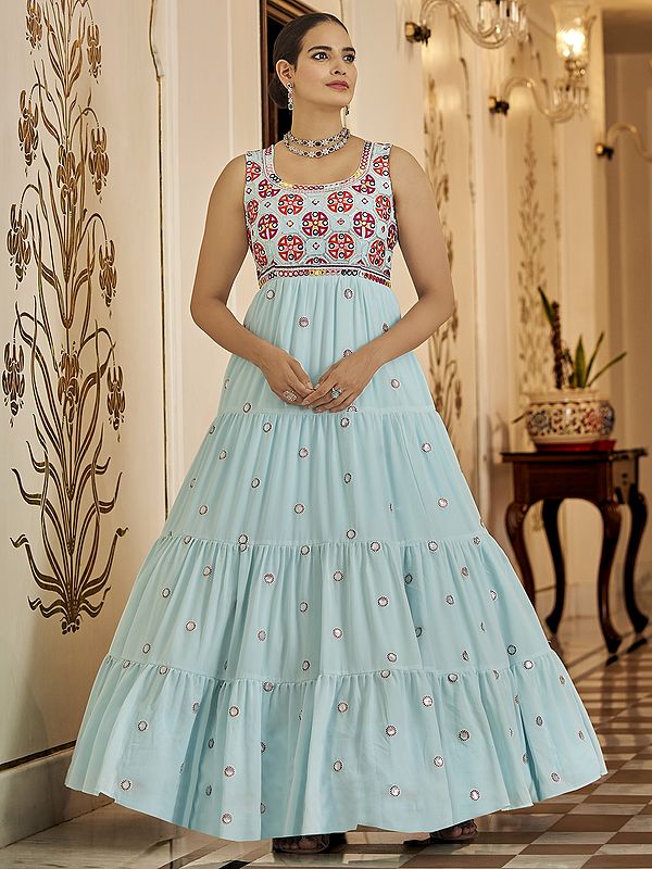 Georgette Butta Pattern Thread-Sequins Embroidered Anarkali Style Gown