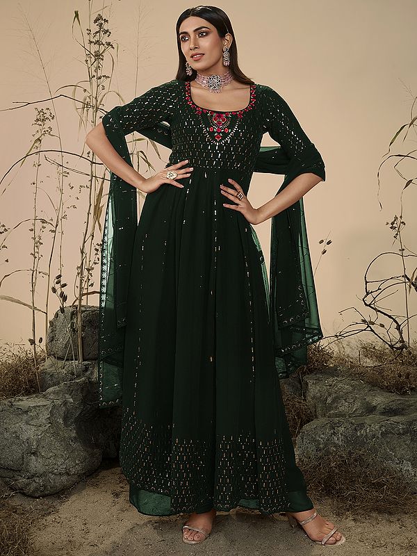 Georgette Designer Palazzo Suit Set with Dupatta and Sequins-Thread Embroidery