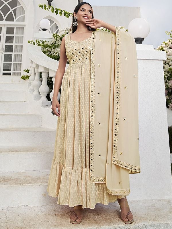 Georgette Abaya Style Salwar Suit with Sequins-Thread Embroidery