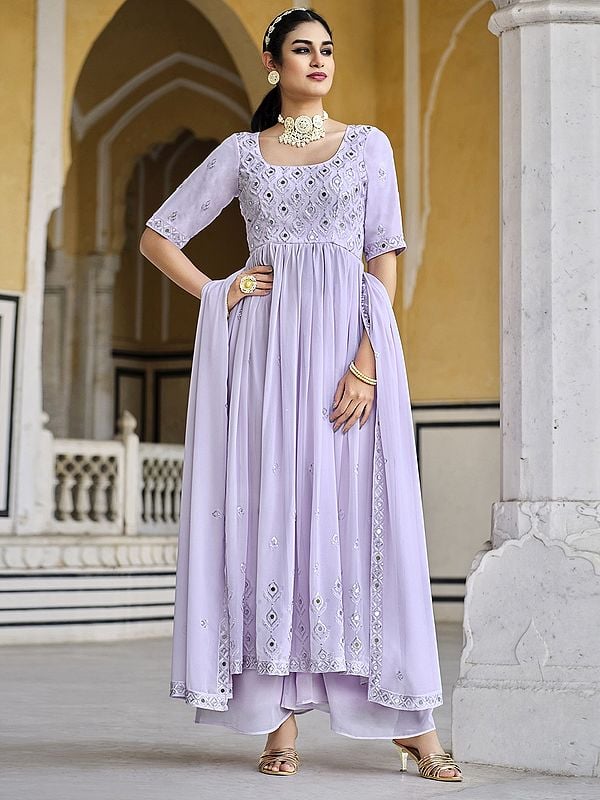 Georgette Anarkali Salwar Suit with Mirror, Sequins, Thread Embroidery