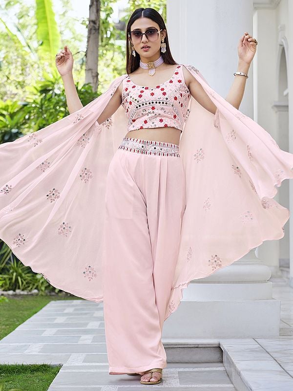 Pink printed palazzo with crop top - G3-WSS40533