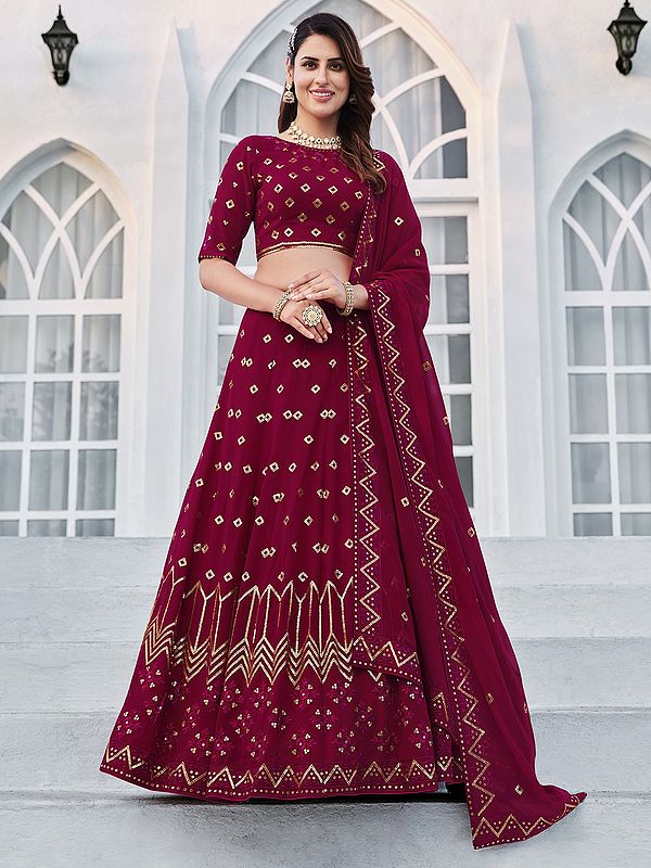 Georgette Diamond Motif Lehenga Choli with Thread-Sequins Embroidery and Matching Dupatta