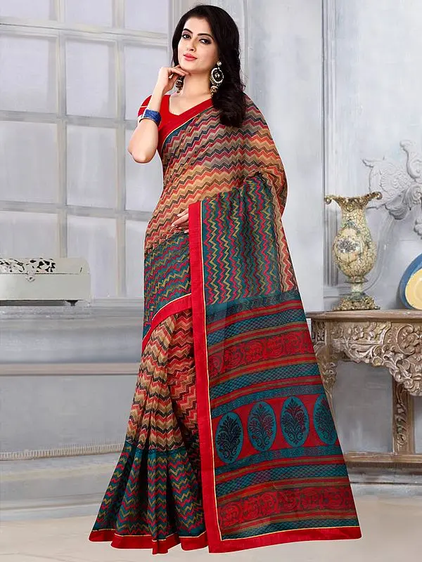 Kota Chevron Pattern Multicolor Printed Saree with Blouse