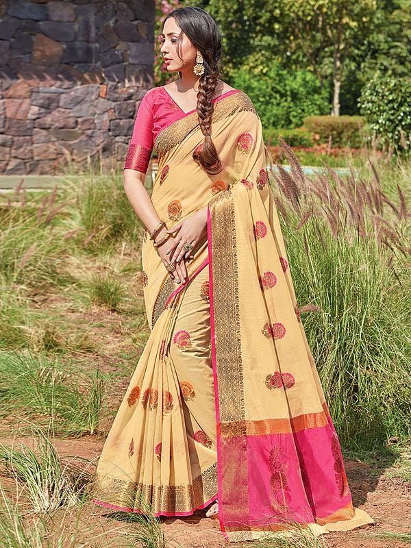 Cotton Handloom Floral Butta Motif Saree with Blouse