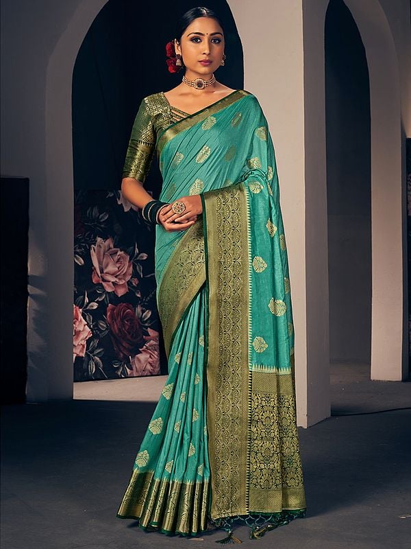 Silk Mughal Butti Motif Saree with Blouse and Latkan Pallu