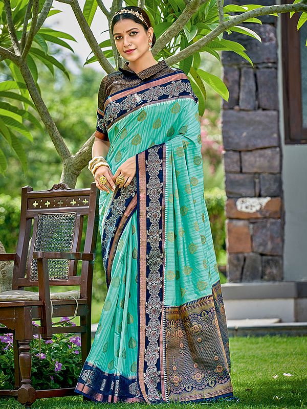 Banarasi Silk Stripe-Butta Pattern Saree And Latkan Pallu