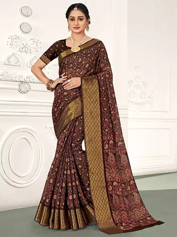 Sunshine Printed Traditional Cotton Saree with Blouse