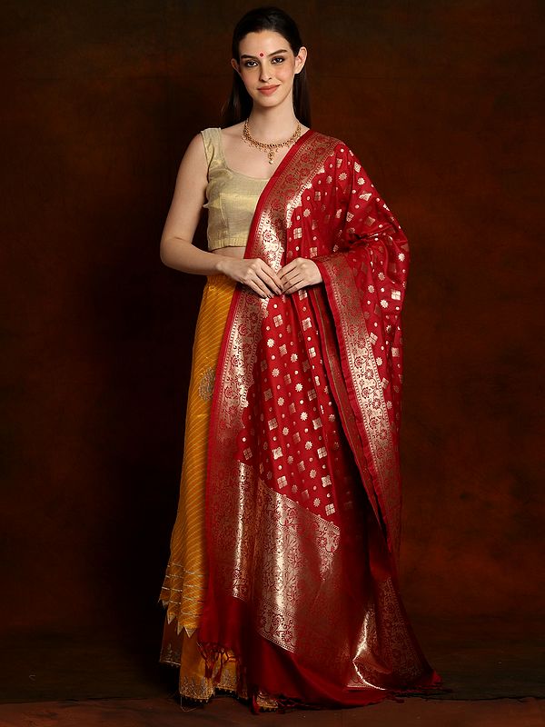 Banarasi Dupatta with Woven Foulard Bootis and Zari Weave on Border