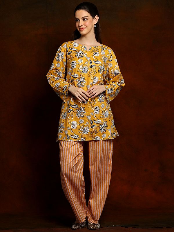 Mustard Yellow Pure Cotton Indian Style Co-Ord Set