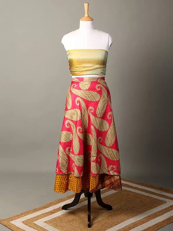 Reversible Wrap Around Silk Printed Skirt