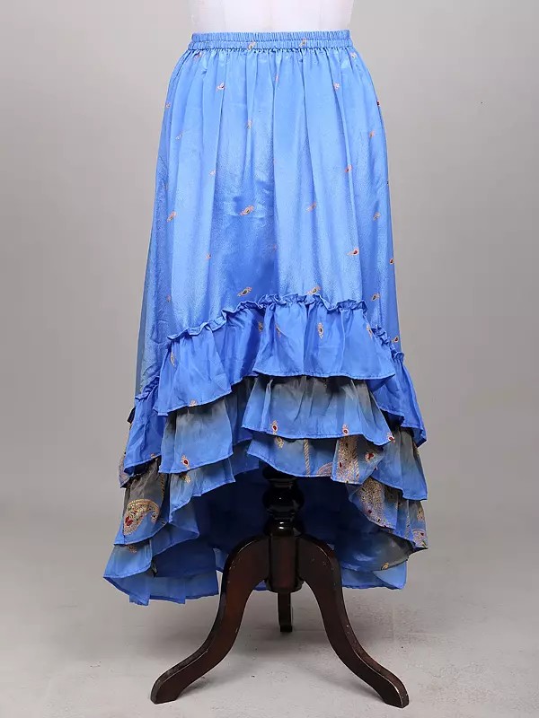 Printed Silk A-Line Skirt with High-Low Ruffled Hem
