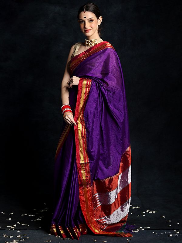 6m Festive Wear Golden Border Purple Saree at Rs 270 in Surat | ID:  25891976873