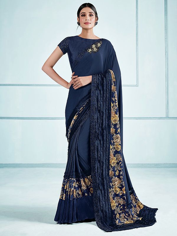 Big-Dipper Color Lycra Sequins Embroidered Saree with Raw Silk Blouse