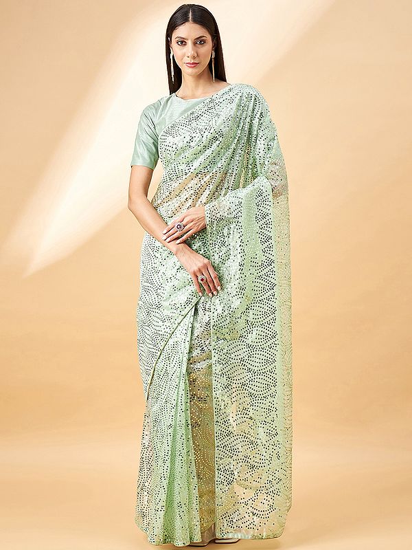 Georgette Sequins Embroidered Saree With Art Silk Plain Blouse