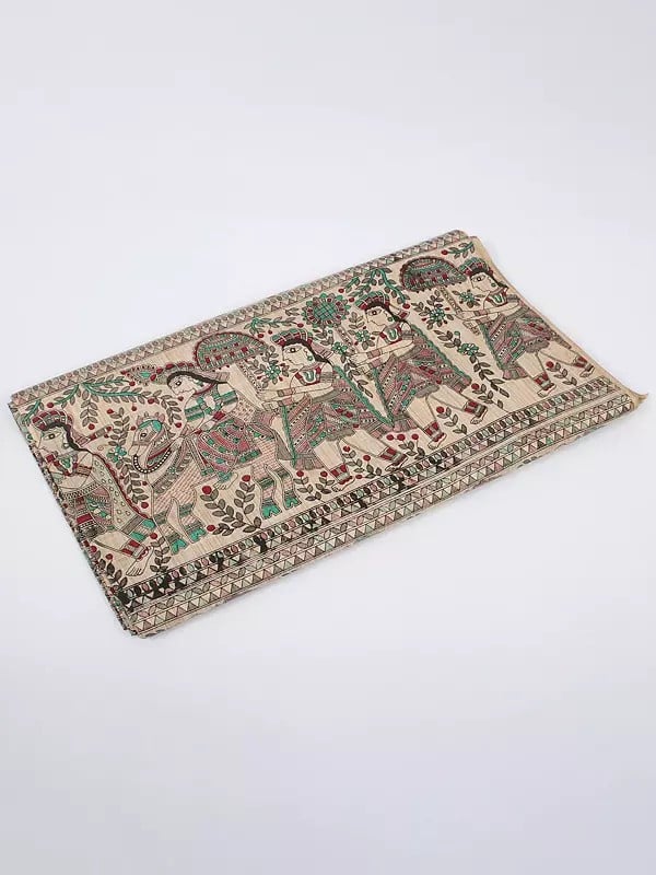 Khadi Cotton Fabric with Printed Madhubani Procession