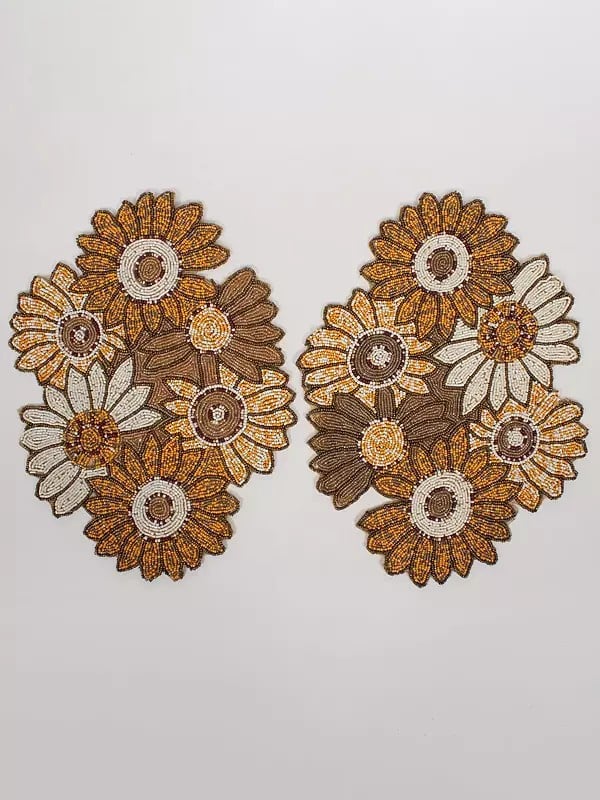 Yellow Sunflower Beaded Dining Table Mat (Set of 2)