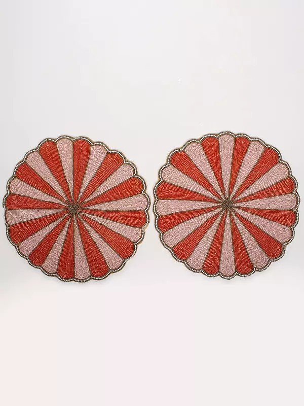 Red and Pink Beads Round Table-Mat (Set of 2)