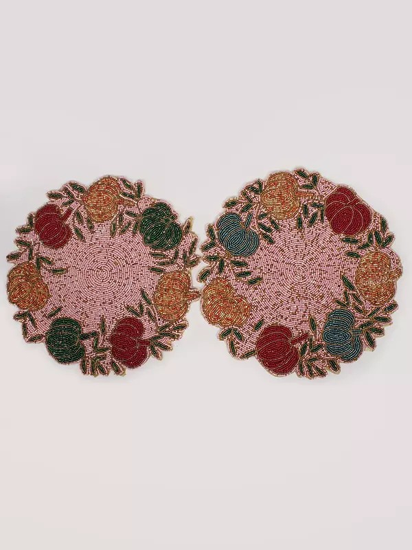 Multicolor Beaded Designer Round Table Mat (Set of 2)