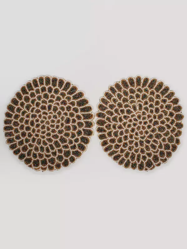 Designer Round Table Mat With Multicolor Beaded Work (Set Of 2)