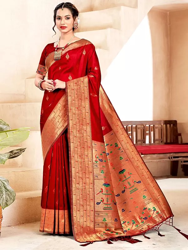 Paithani Tassel Silk Saree With Muniya Design Border And Blouse