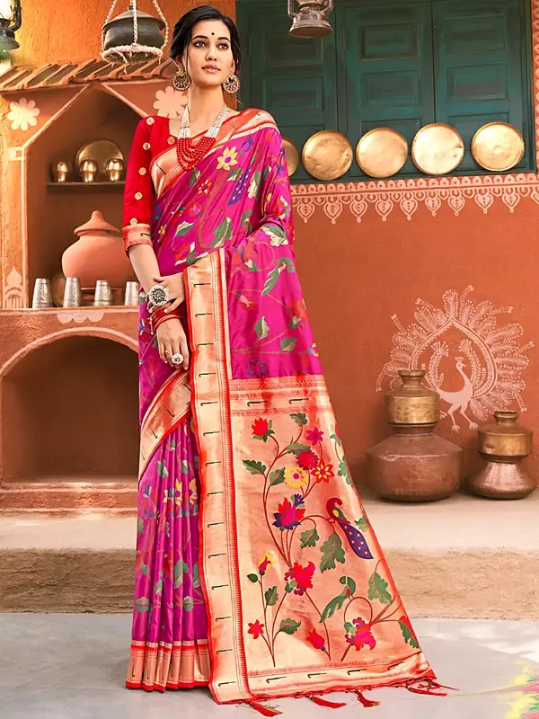 Paithani Silk Tassel Saree With Floral Design And Blouse