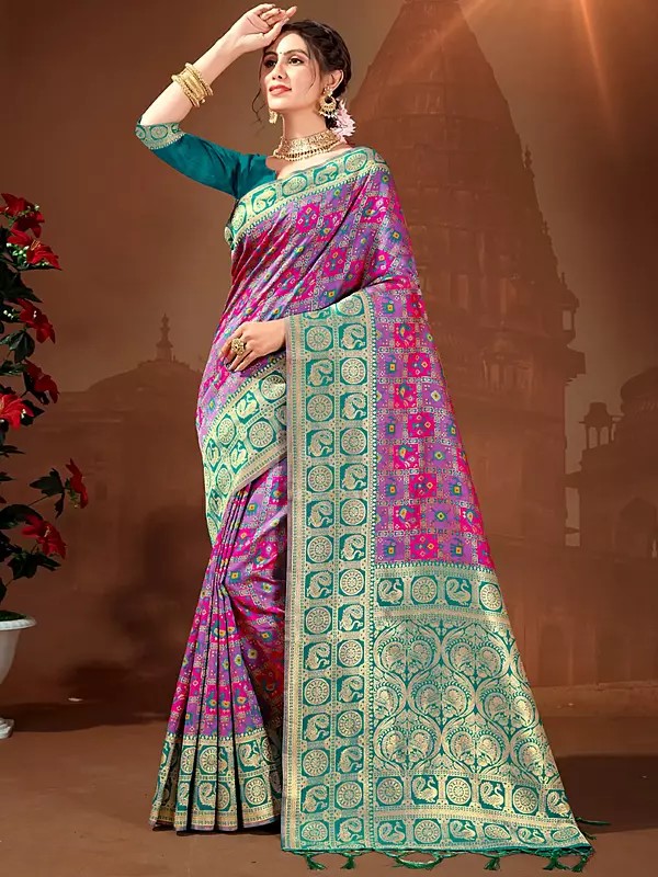 Patola Silk Tassel Saree And Peacock Design In Golden Border With Blouse