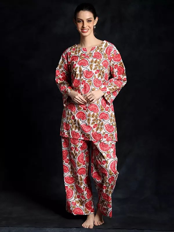 Floral Vine Printed Pure Cotton Co-Ord Set