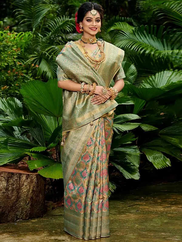 South Silk Saree With Broad Golden Border And Blouse