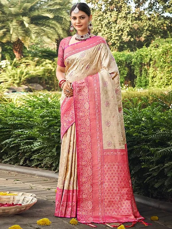 Banarasi Silk Weaving Work Saree with Floral Design and Blouse