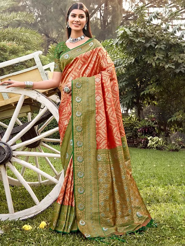Banarasi Silk Tassel Saree and Floral Pattern in Border with Blouse