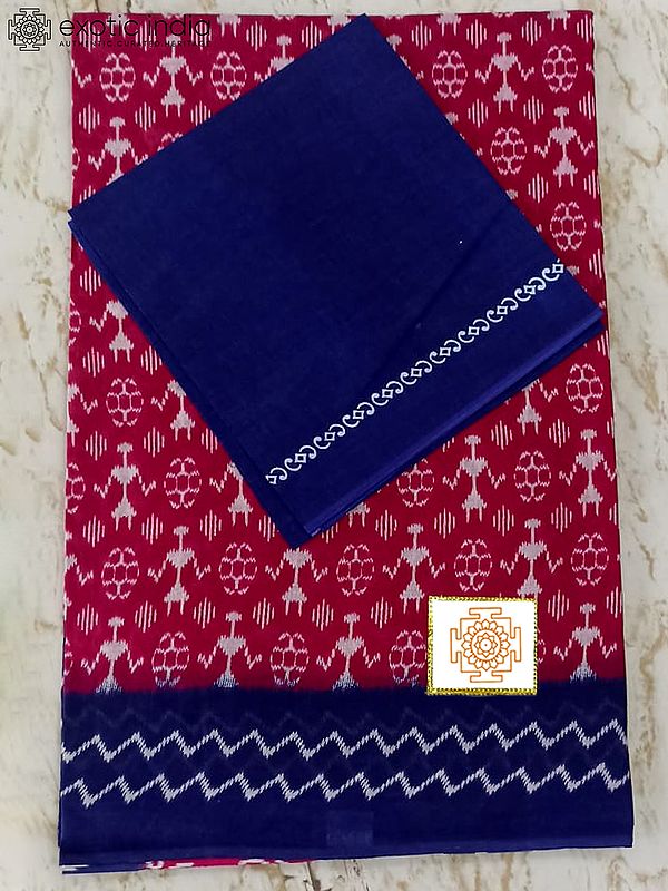 Rethink-Pink Warli pattern Pure Cotton Saree with Separate Blouse Piece