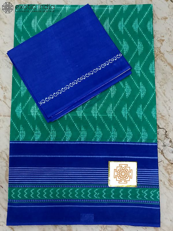 Caribbean-Green Pure Cotton Saree with Zig Zag Pattern