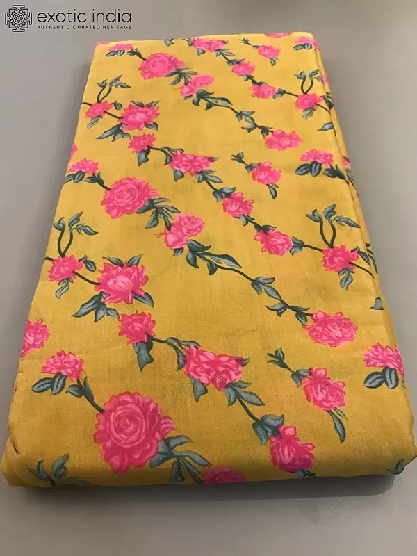 Rose Design Muslin Silk Hand Screen Printed Fabric