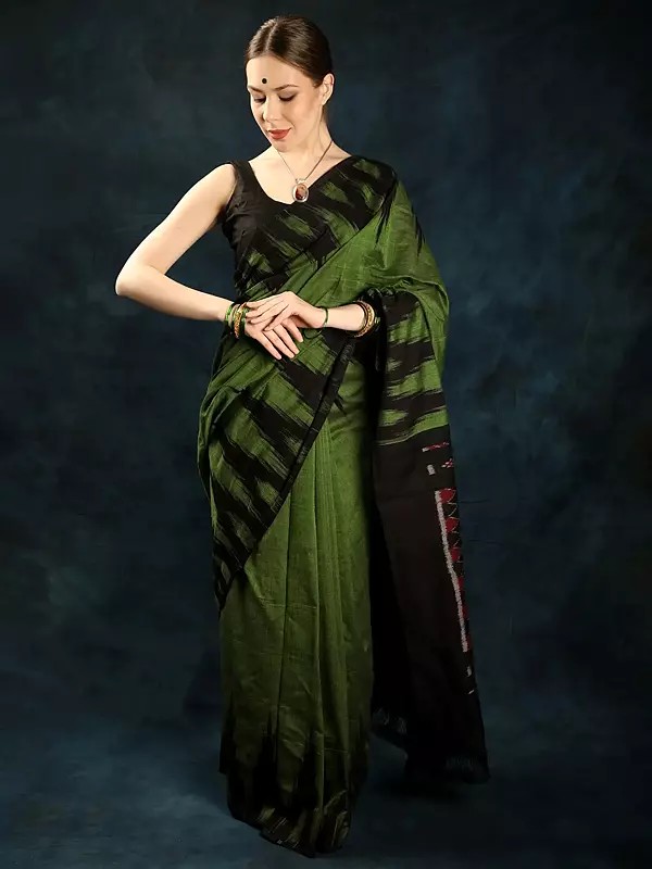 Pure Cotton Sambhalpuri Saree with Ikat Woven Pallu with Temple Border