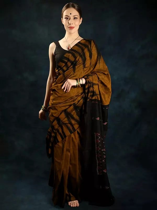 Pure Cotton Sambhalpuri Saree with Ikat Woven Pallu and Temple Border