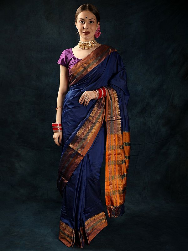 Plain Saree from Tamil Nadu with Zari Brocaded Border