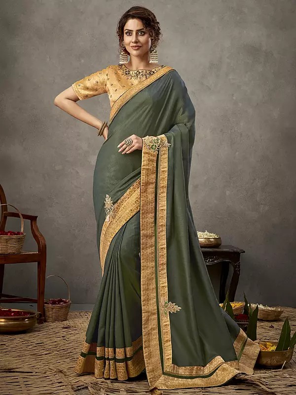 Tussar Silk Saree With Golden Border And Blouse