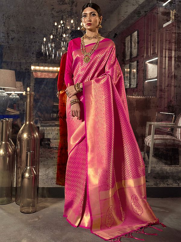 Paisley Pattern Woven Kandini Silk Saree With Blouse