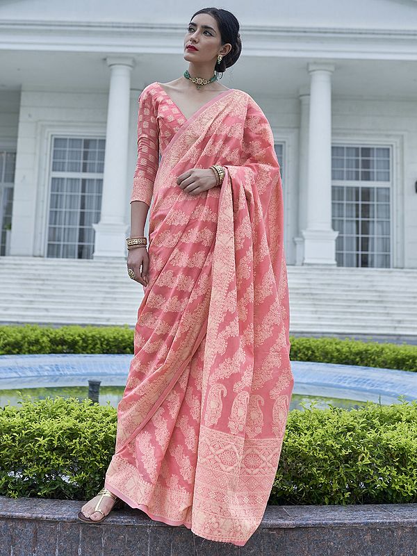 Designer Chikankari Woven Saree For Women With Blouse