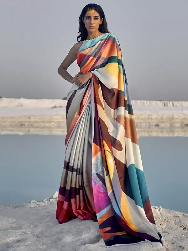 Multicolor Digital Printed Soft Crepe Saree